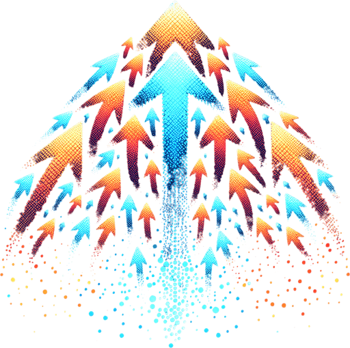 Sprite sheet of particle textures arrows. Bright colors, gradient from blue to orange in direction of arrow. Transparent gray background.