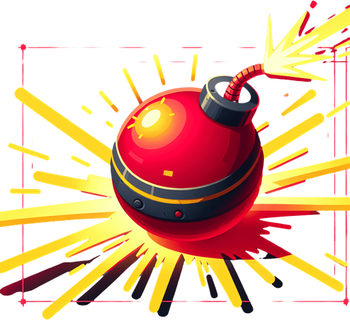 Red bomb with a yellow laser reflecting everywhere.
Single Game Texture. In-Game asset. 2d. Blank background. High contrast. No shadows.