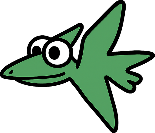 flying green dinosaur, big eyes, thick black outline, simple desing. No background. Transparent background. Blank background. No shadows. 2d. In-Game asset. flat