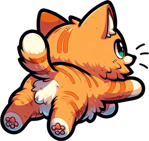 View of the back of a cat. very cute cat from behind jumping midair. Cartoon art style. Ginger cat. Lineart..
Single Game Texture. In-Game asset. 2d. Blank background. High contrast. No shadows.