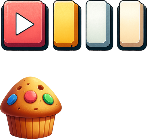 Create a Button with a Diagramm consiting of 4 Bars in the Background and a Muffin in the forthground.
Single Game Texture. In-Game asset. 2d. Blank background. High contrast. No shadows.
