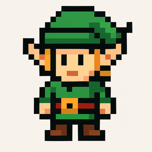 pixel elf.
In-Game asset.  2d.  High contrast.  No shadows