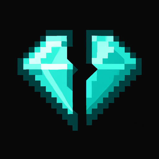 2d pixel bir elmas ama ortadan ikiye ayrılmış.
In-Game asset.  2d.  High contrast.  No shadows