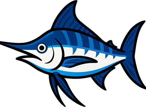 horizontal image blue marlin fish.
In-Game asset.  2d.  High contrast.  No shadows
