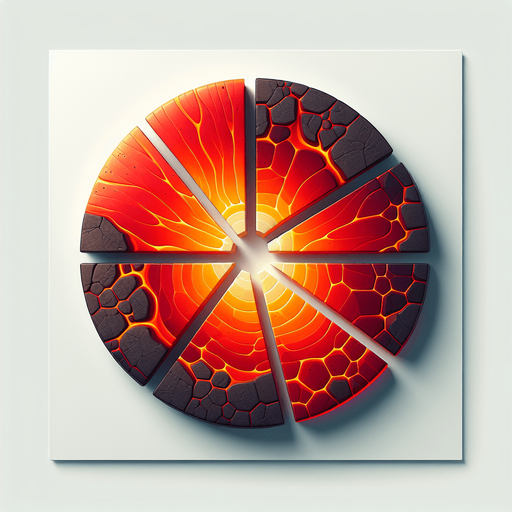 top view of a circle of hot magma sliced into many pieces, flat image...
2d, white background, shadowless.