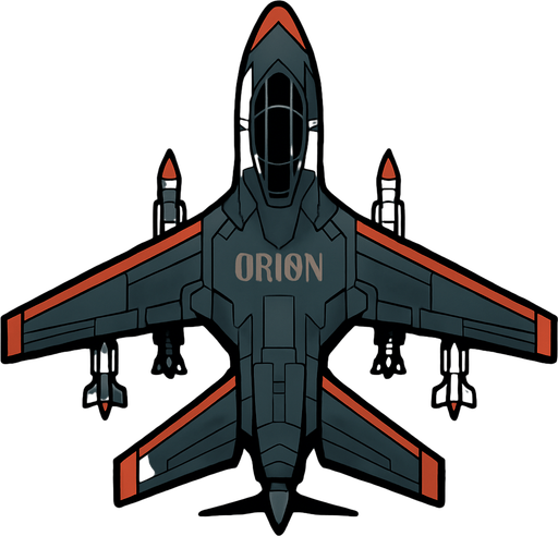 A Orion fighter UAV..
In-Game asset.  2d.  High contrast.  No shadows. Top down view