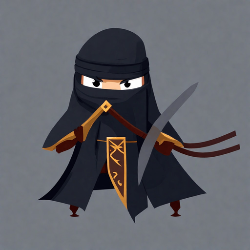 Ninja. No background. Transparent background. Blank background. No shadows. 2d. In-Game asset. flat
