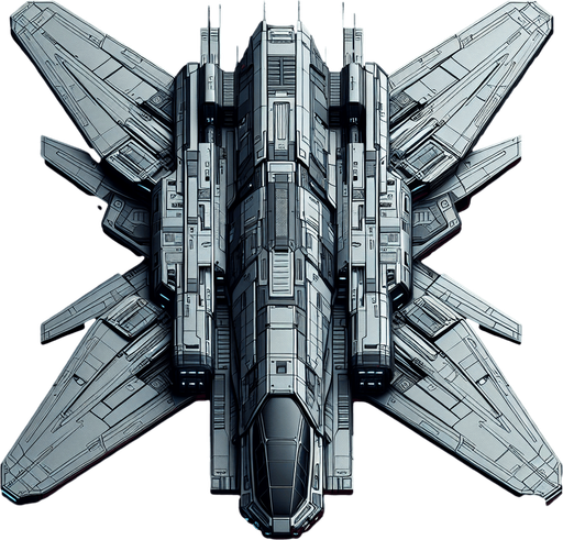 A cool looking spaceship viewed from above
Single Game Texture. In-Game asset. 2d. Blank background. High contrast. No shadows.