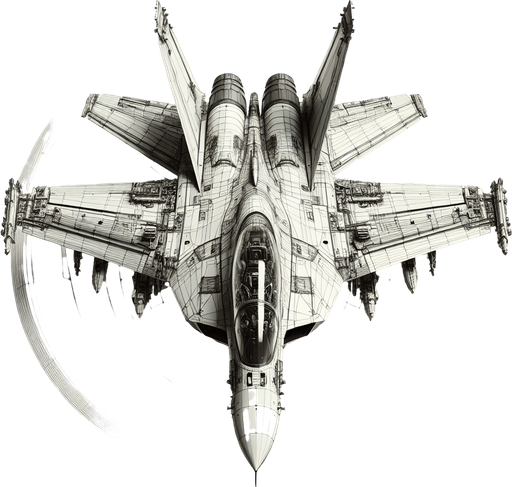 An f18 but vertical with the cockpit facing up.
Single Game Texture. In-Game asset. 2d. Blank background. High contrast. No shadows.