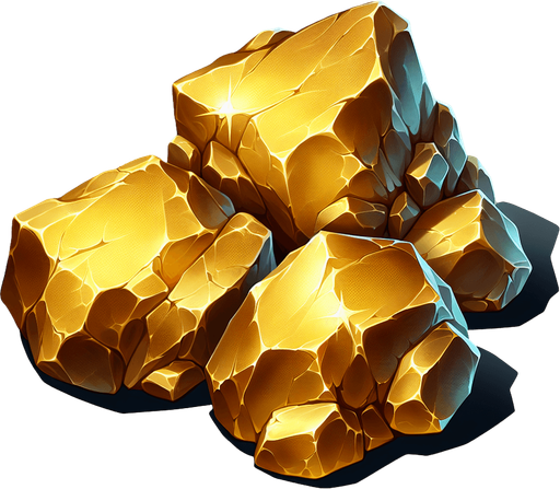 gold rocks.
Single Game Texture. In-Game asset. 2d. Blank background. High contrast. No shadows.