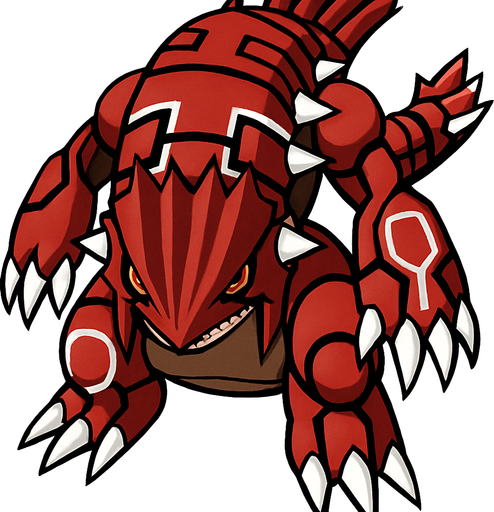 Groudon, visto desde arriba, detalles altos.
In-Game asset.  2d.  High contrast.  No shadows