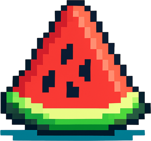 make pixel art 2d watermelon.
In-Game asset.  2d.  High contrast.  No shadows