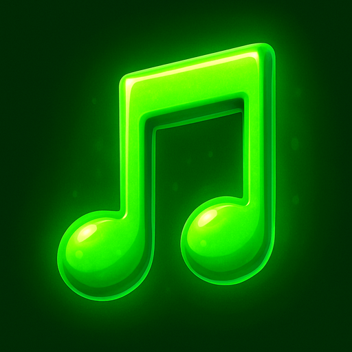 Bright green glowing musical note.
In-Game asset.  3d.  High contrast.  No shadows