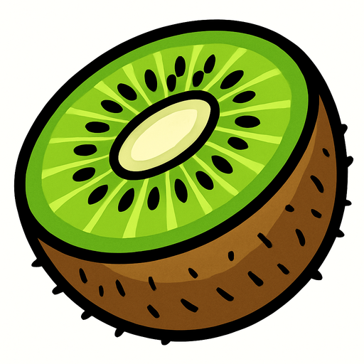 Kiwi Fruta cortado por la mitad.
In-Game asset.  2d.  High contrast.  No shadows. Cartoon.