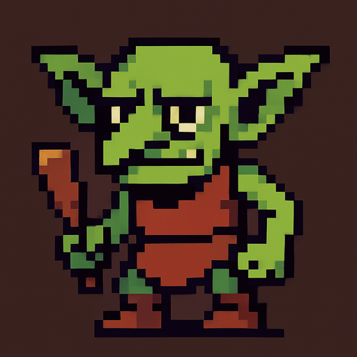 pixel art goblin.
In-Game asset.  2d.  High contrast.  No shadows