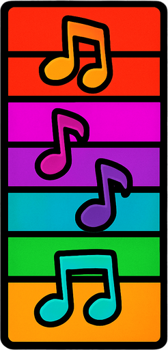 vertical bar with vivid colored notes in it.
In-Game asset.  2d.  High contrast.  No shadows