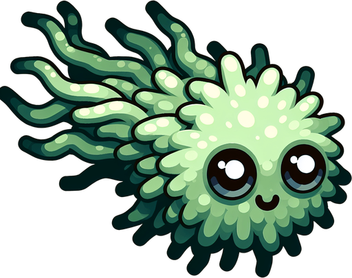 Seeweed with eyes.
Single Game Texture.  In-Game asset.  2d.  Blank background.  High contrast.  No shadows