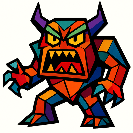 Aşırı kızgın, kübizm tarzında bir canavar çiz..
In-Game asset.  2d.  High contrast.  No shadows
