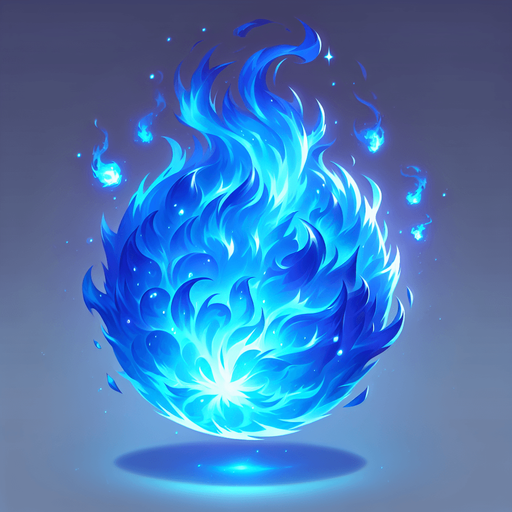 blue fire ball.
Single Game Texture. In-Game asset. 2d. Blank background. High contrast. No shadows.