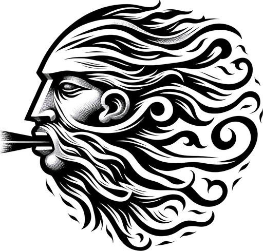 head of the wind god that blows wind on ancient maps, Middle Ages, black and white, wind from the mouth.
Single Game Texture. In-Game asset. 2d. Blank background. High contrast. No shadows.