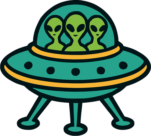 UFO with grey aliens in it.
In-Game asset.  2d.  High contrast.  No shadows