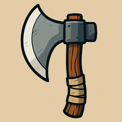 Has un hacha medieval que su lado afilado este de frente estilo cartoon.
In-Game asset.  2d.  High contrast.  No shadows