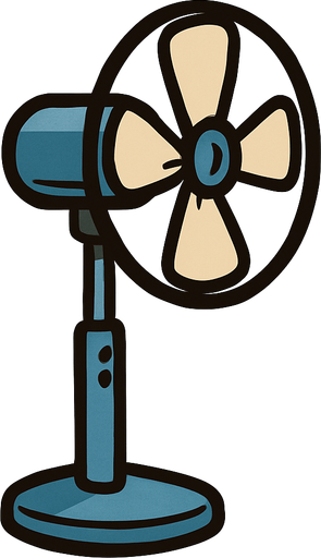 Fan on a stand facing right no guard.
In-Game asset.  2d.  High contrast.  No shadows