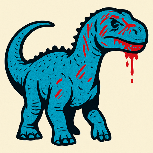 mavi bir Argentinosaurus, ağzında biraz kan ve yüzünde çizikler 
var.
In-Game asset.  2d.  High contrast.  No shadows
