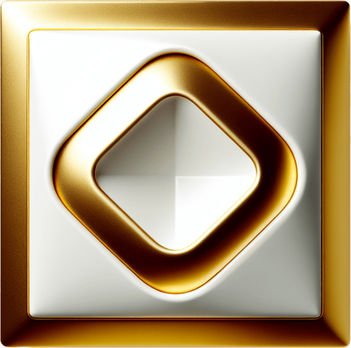 white square with golden rounded corners, in front view.