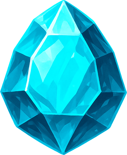 a cyan realistic gem.
In-Game asset.  2d.  High contrast.  No shadows