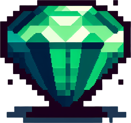 An emerald. Pixel art..
Single Game Texture.  In-Game asset.  2d.  Blank background.  High contrast.  No shadows