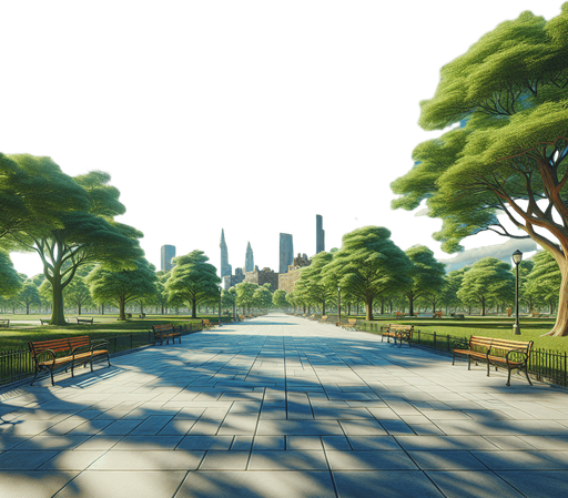 Photorealistic real bluesky. Looking from an empty park