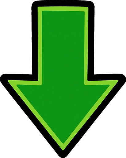 Flecha verde apuntando hacia abajo.
In-Game asset.  2d.  High contrast.  No shadows