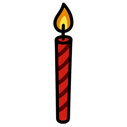 Red colored long thin candle birthday cake candle.
In-Game asset.  2d.  High contrast.  No shadows