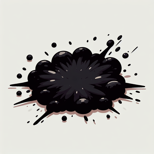 a black scorch mark on the ground left by a meteor impact. cartoon.
Single Game Texture.  In-Game asset.  2d.  Blank background.  High contrast.  No shadows