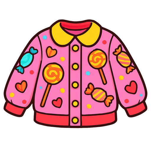 cute candy design jacket top view..
In-Game asset.  2d.  High contrast.  No shadows
