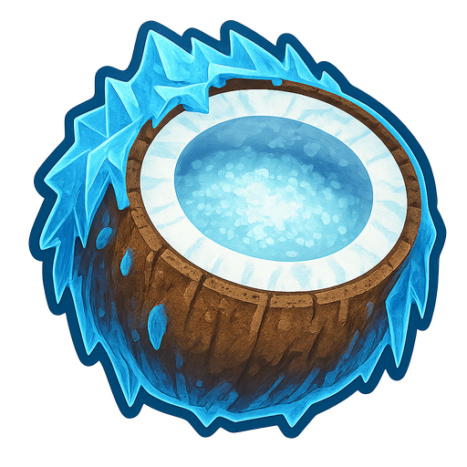 Frozen coconut.
Single Game Texture.  In-Game asset.  2d.  Blank background.  High contrast.  No shadows