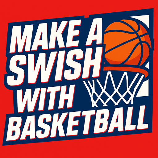 A title banner that says Make a swish with basketball in a ESPN Sports style artwork 
In-Game asset.  2d.  High contrast.  No shadows