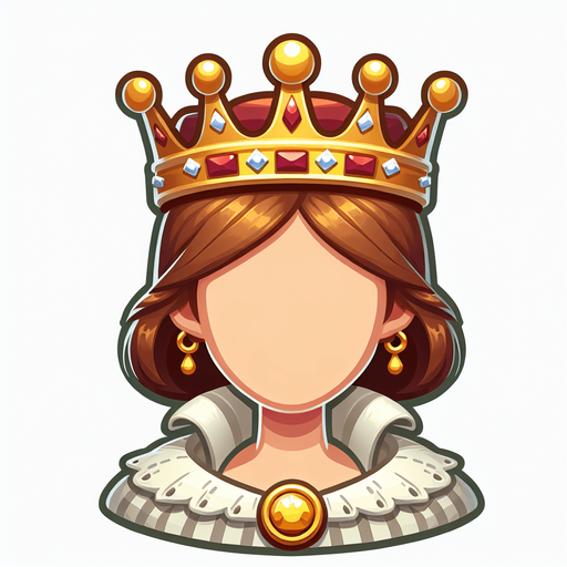Queen with crown.
Single Game Texture.  In-Game asset.  2d.  Blank background.  No shadows