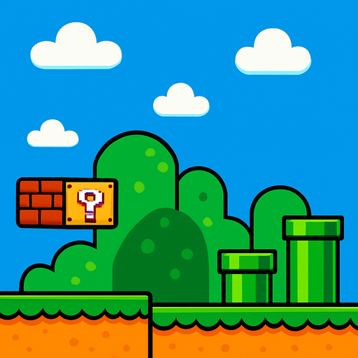 Mario background.
In-Game asset.  2d.  High contrast.  No shadows