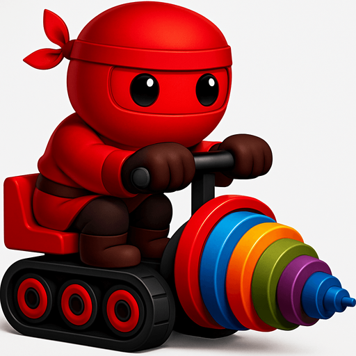 Same image of ninja with dig machine but with different colors. HD colors. red