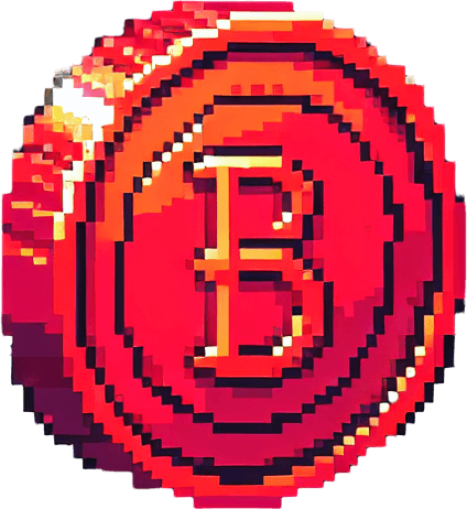 pixel art coin with red color.
Single Game Texture. In-Game asset. 2d. Blank background. High contrast. No shadows.