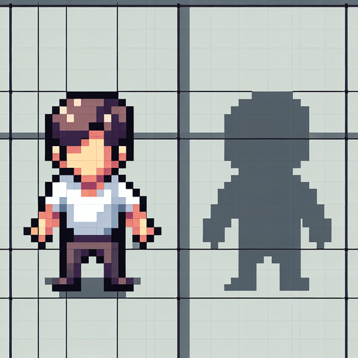 A human, top-down view.
Single Game Texture.  In-Game asset.  2d.  Blank background.  High contrast.  No shadows. Simple pixel art