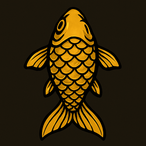 a gold dark fish seen from top to bottom.
In-Game asset.  2d.  High contrast.  No shadows