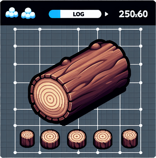 log, 250x60.
Single Game Texture.  In-Game asset.  2d.  Blank background.  High contrast.  No shadows