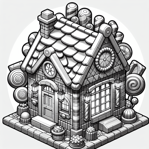 casa di caramelle.
Single Game Texture. In-Game asset. 2d. Blank background. High contrast. No shadows.