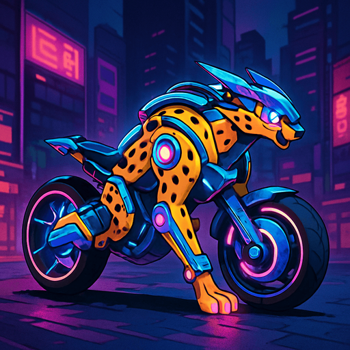 cyberpunk American anime koraidon Miraidon-esque motorcycle animal futuristic cheetah-meets-motorcycle