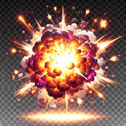 explosion.
Single Game Texture.  In-Game asset.  2d.  Blank background.  High contrast.  No shadows