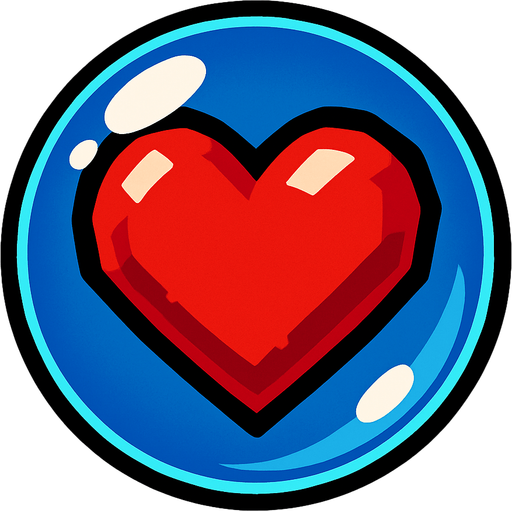 a heart inside a glass bubble.
In-Game asset.  2d.  High contrast.  No shadows