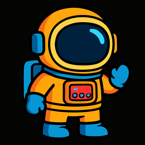 Cartoon bir astronot.
In-Game asset.  2d.  High contrast.  No shadows